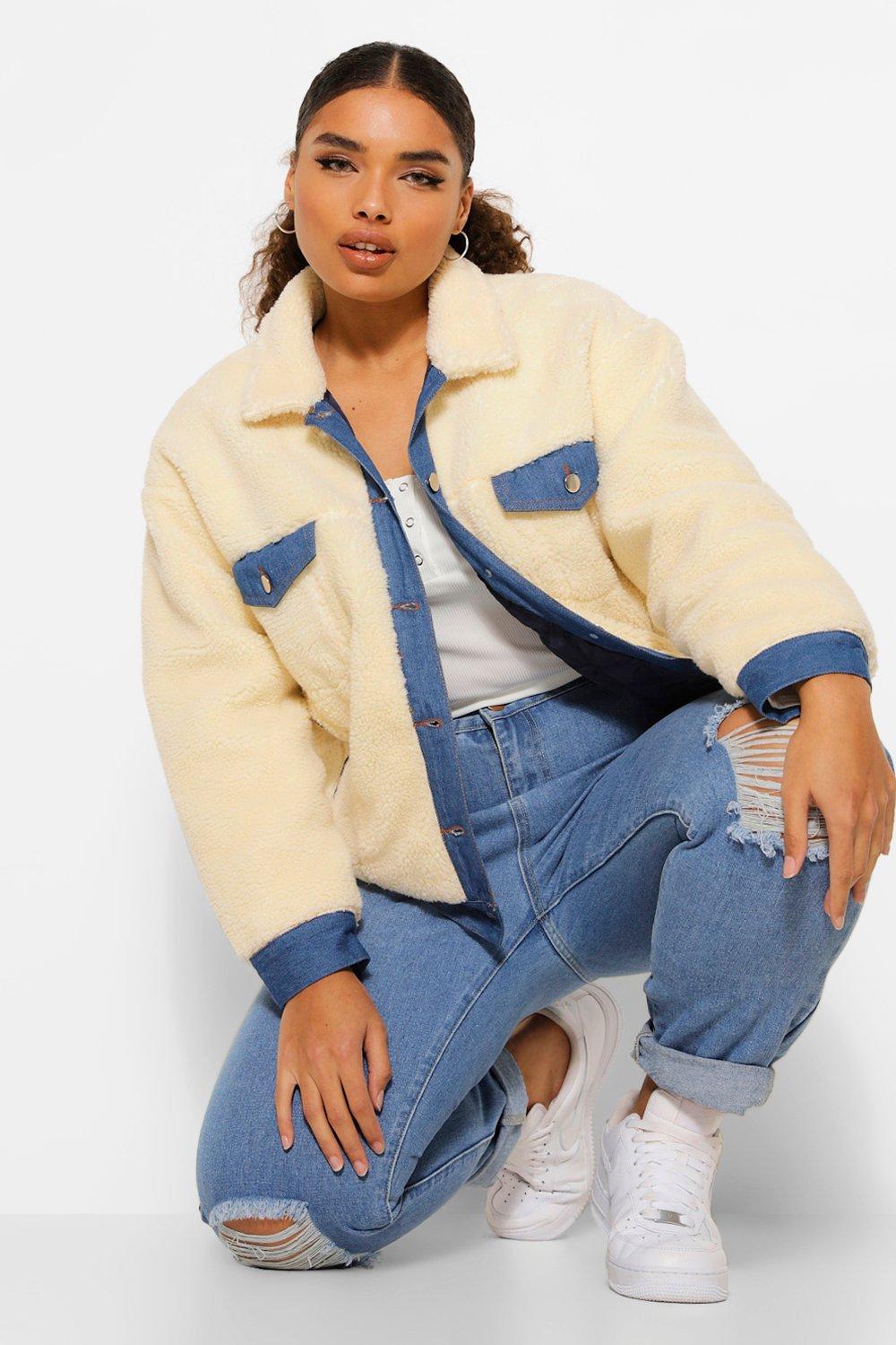 Borg trucker jacket on sale boohoo